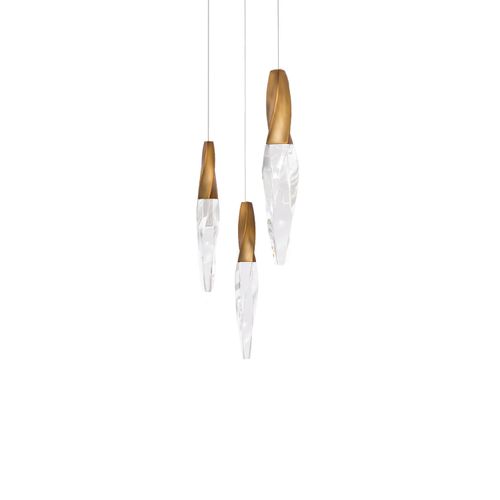 Kindjal 3-Light LED Pendant in Aged Bra