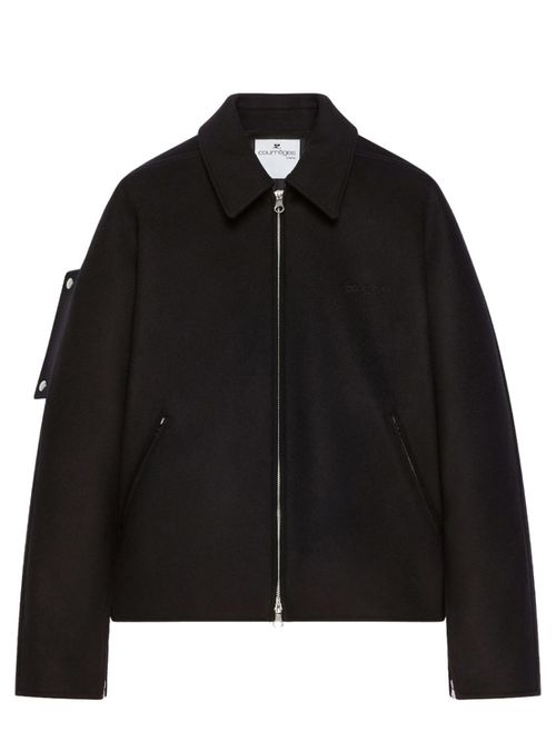 Black Solid Shirt Collar Jacket