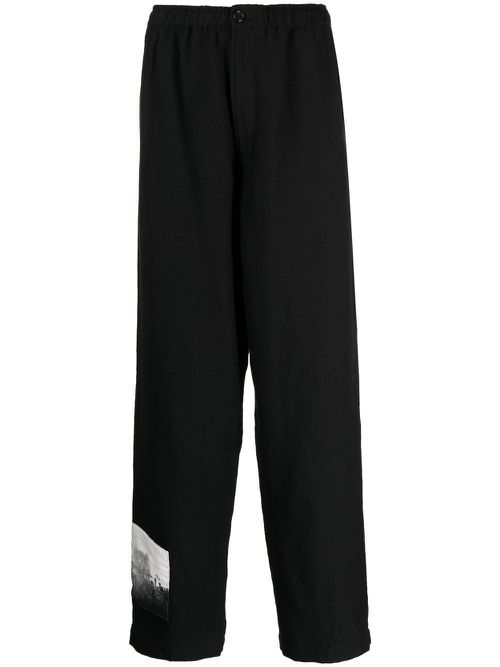 Graphic-patch wool trousers - Black