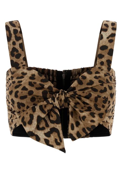 Leopard-Print Poplin Tank Top — Beige