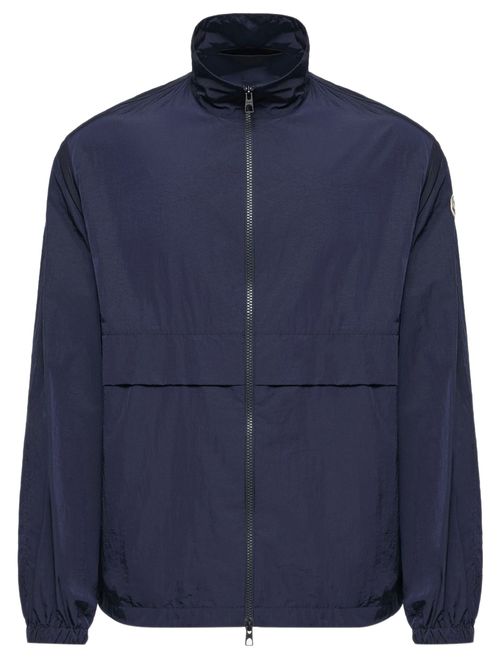 Nylon Jacket with High Collar, Zip Side Pockets & Patch Logo
