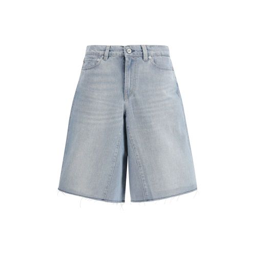 Raw-Hem Denim Bermuda Shorts — Blue
