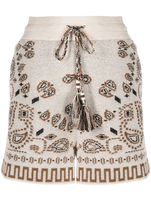 Bandana-jacquard cotton-piqué shorts - Neutrals