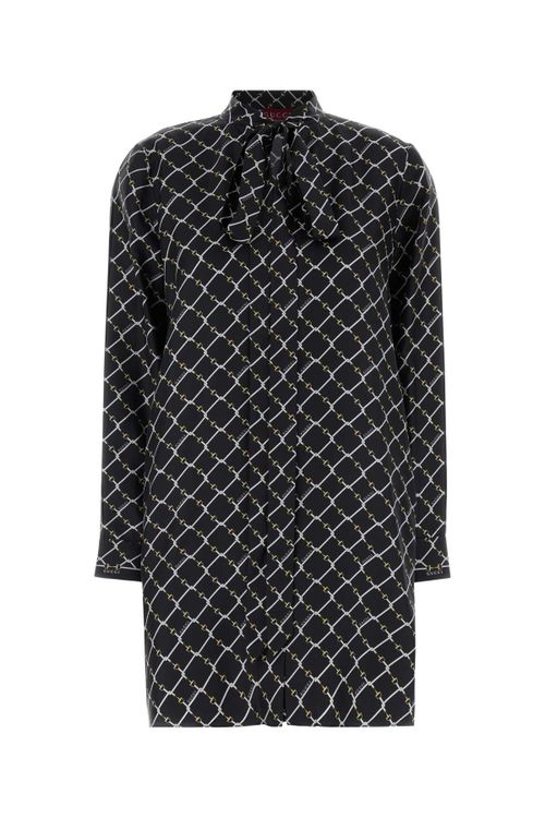 Printed Silk Dress — Black