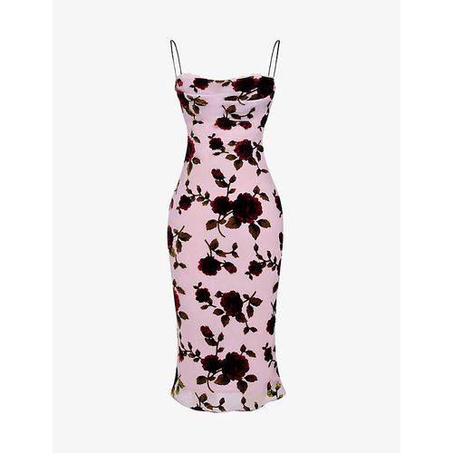 Womens Pink Azura Floral Velvet Devore-embroidered Stretch-woven Midi Dress