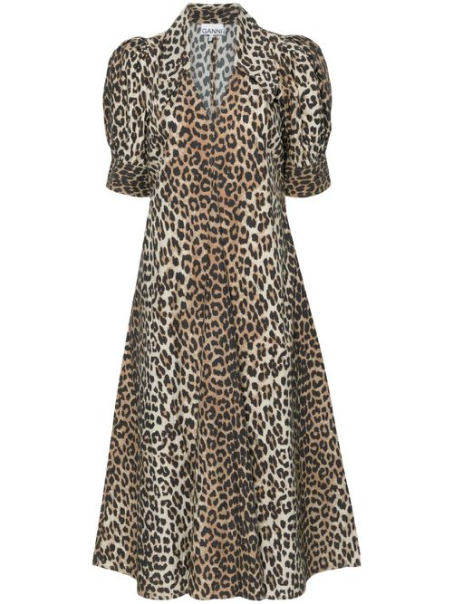 Leopard-print flared maxi dress - Brown
