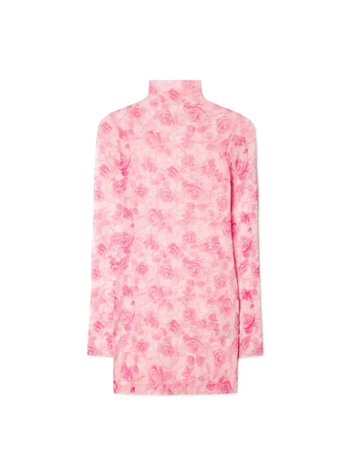 Roses Mesh Short Dress - Female Dresses Pink