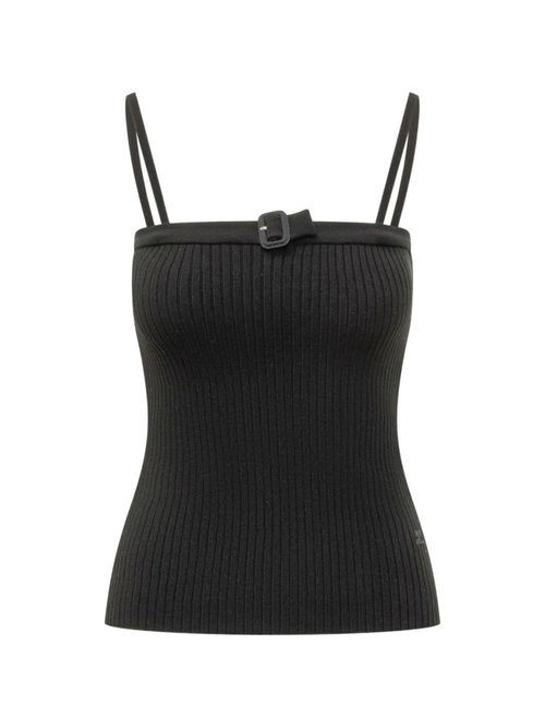 Black Square Neck Ribbed Knit Top