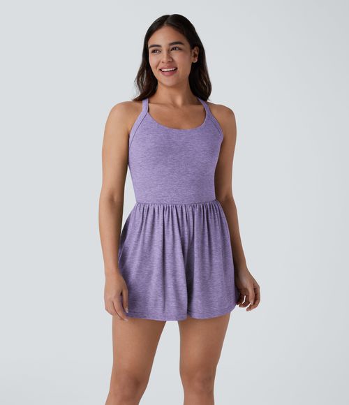 Pocket 2-in-1 Romper-Easy Peezy Edition  - Light Purple Floral Yarn