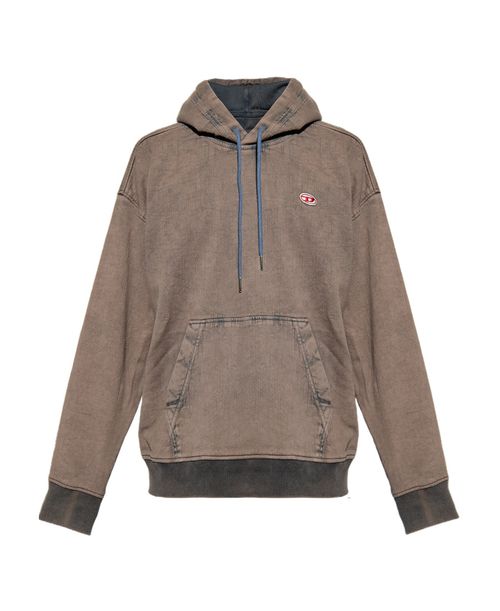 Logo-patch denim drawstring hoodie