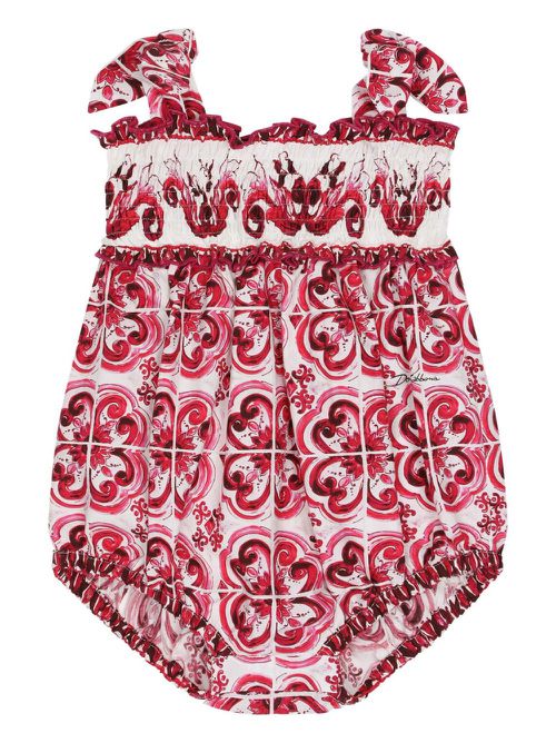 Majolica-print cotton romper - White