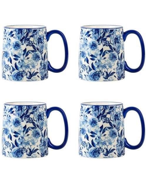 Set Of 4 Bella White Peonies Mugs