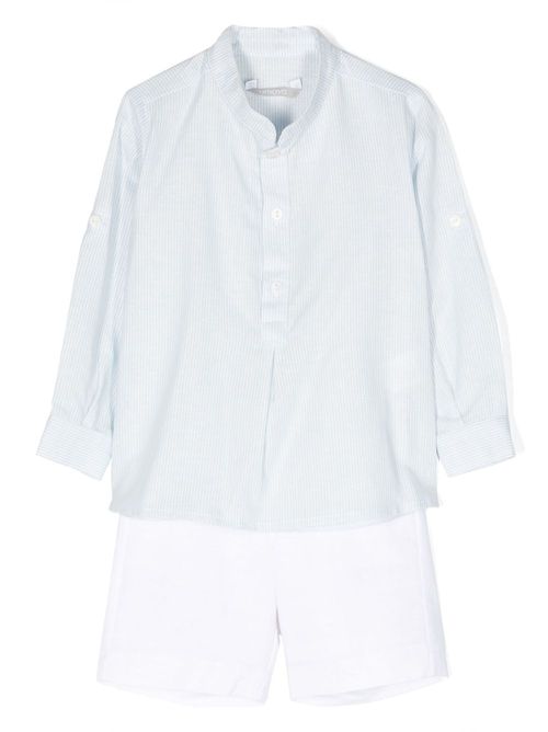 Pinstriped linen-cotton shirt and shorts set - Blue