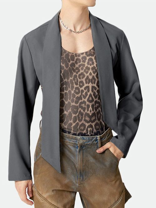 Mens Solid Streamer Long Sleeve Crop Top SKUK61129 - Gray / S