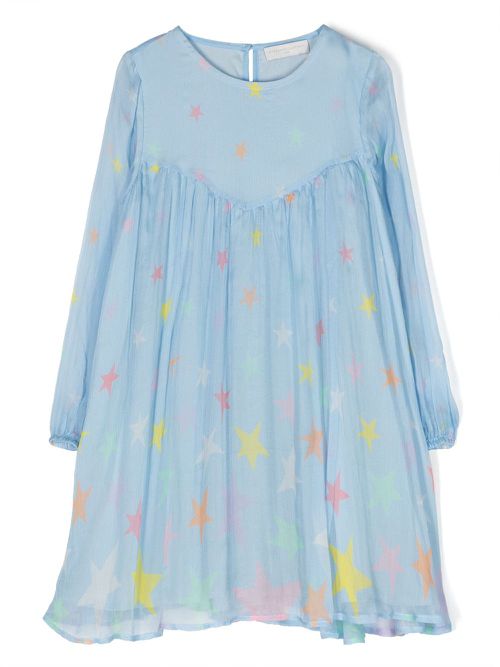 Star-print chiffon dress - Blue