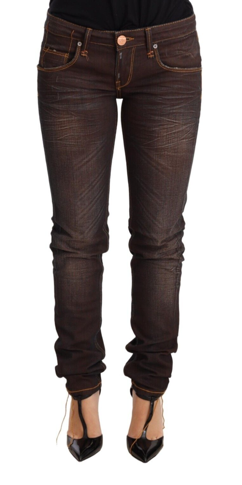 Acht Brown Washed Cotton Slim Fit Denim Low Waist Trouser Women's Jean