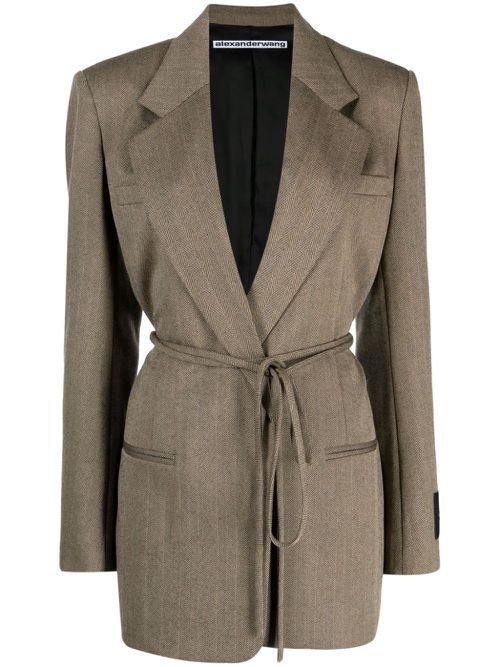 Herringbone wrap wool blazer - Brown