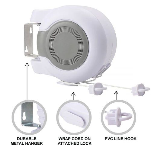 TEMU Heavy Duty Extra Core Laundry Drying Washing Line Clothes Line 30m, Space Saver Retractable Design, Indoor And Outdoor Use, Materia