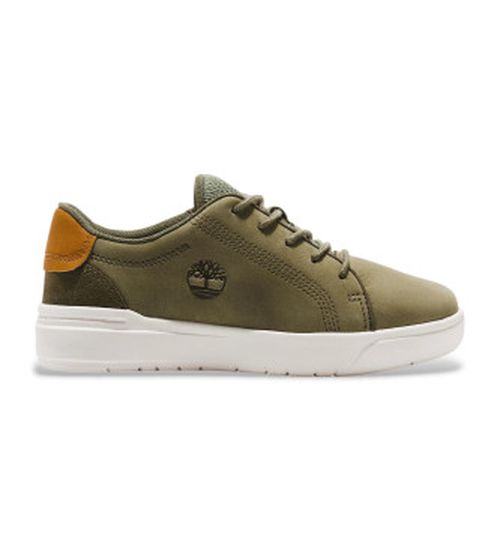 Timberland unisex for kids. TB0A5T2D9911 Seneca Bay green leather lace-up trainers (35), Flat, Laces, Casual, children's fashion