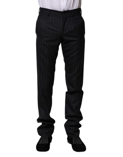 Virgin Wool Pinstripe Trousers — Black