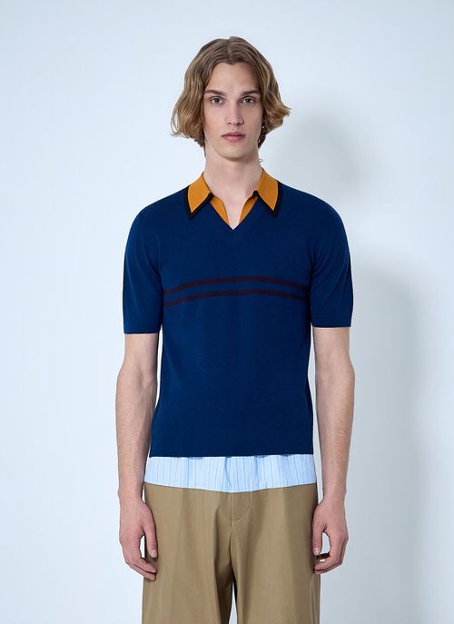 V-neck Contrast Collar Knit Polo Shirt