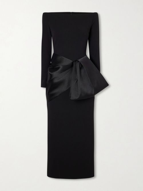 Rhianne Gathered Satin And Crepe Midi Dress - Black