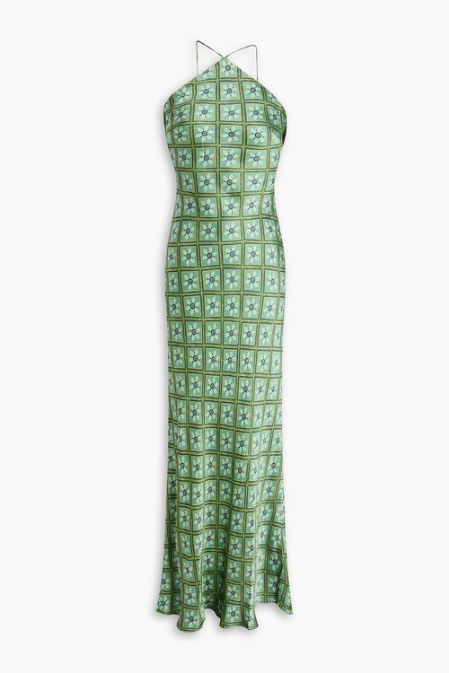 Elisa printed silk-satin maxi dress - Green - 1