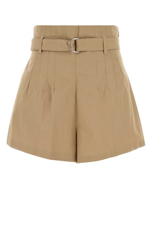 Pleated Poplin Bermuda Shorts — Beige
