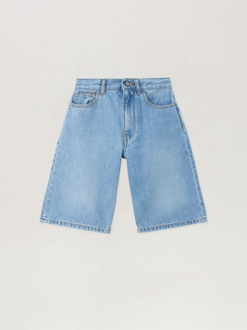 Logo Baggy Denim Bermuda Kids  Celeste/light Blue