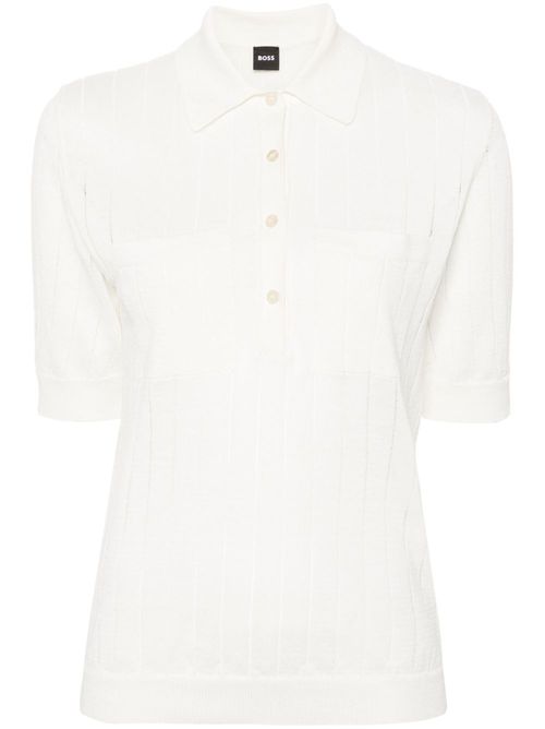 Ribbed linen-blend polo shirt - White