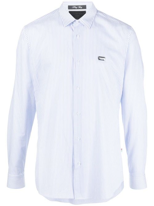 Graphic-print striped shirt - Blue