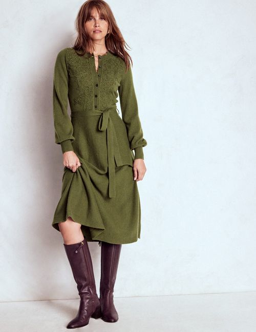 Lace Insert Knitted Midi Dress Forest Glade
