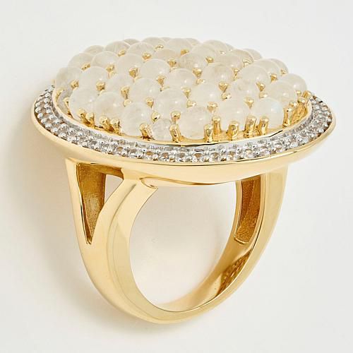 Rarities Rainbow Moonstone and White Zircon Oval Cluster Ring