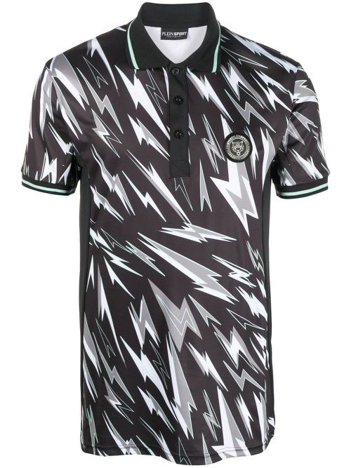 Lightning bolt print polo shirt - Black
