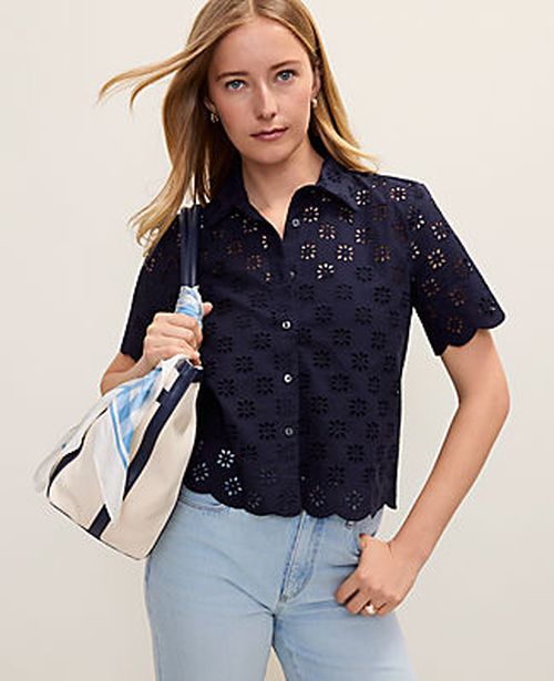 Ann Taylor Petite Eyelet Blouse