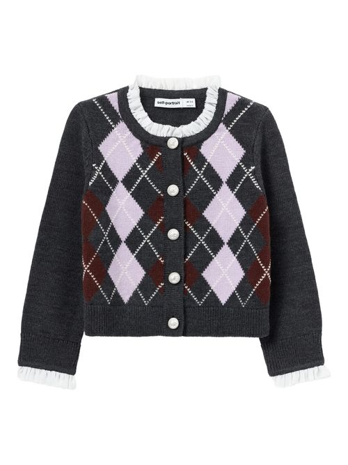 Diamond Pattern Cardigan with Ruffled Details