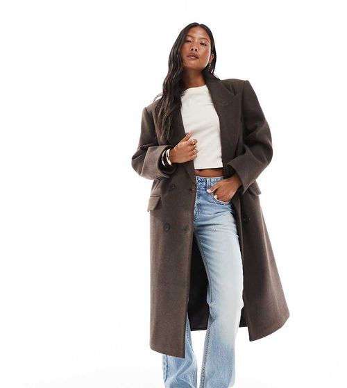ASOS DESIGN Petite oversized dad coat in heathered chocolate-Green
