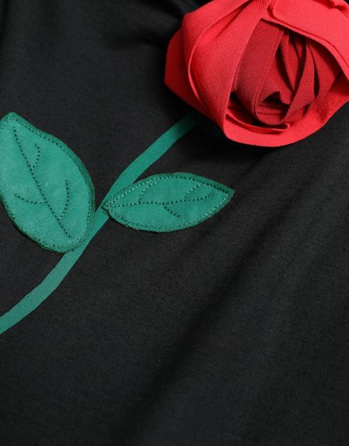 3D Rose Appliqué Dress — Black