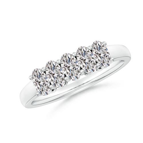 Angara 1.05 Carats Prong-Set Oval Diamond Five Stone Wedding Ring in 14K White Gold
