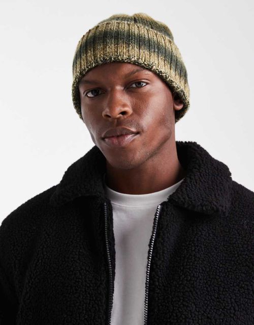 Knitted ombre beanie in green