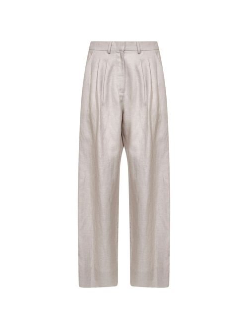 Elegant Women's Wool-Linen Blend Trousers with Zip and Hook Closure