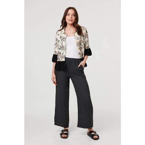 Izabel London Women's High Waist Wide Ankle Length Trousers in Charcoa
