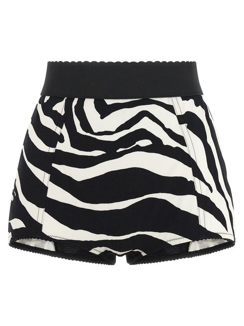 Zebra-Print Cotton Short Trousers — Black