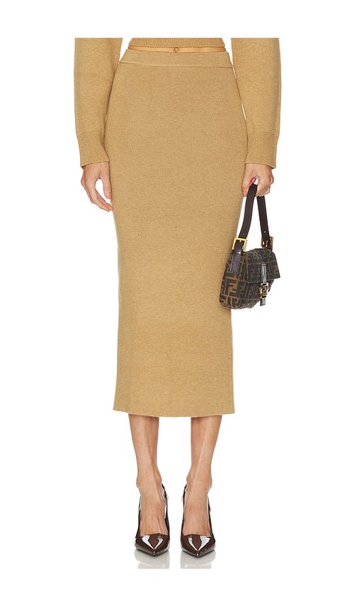 Camila Coelho Costansa Midi Skirt in Tan. M. Also in XS