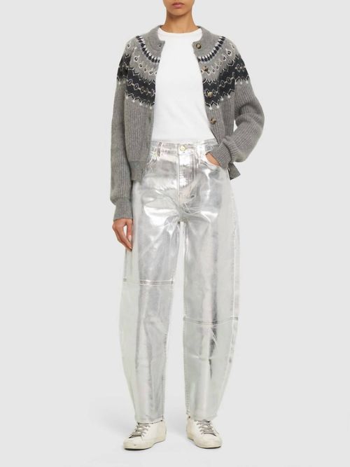 High Rise Wide Leg Jeans In Light Silver