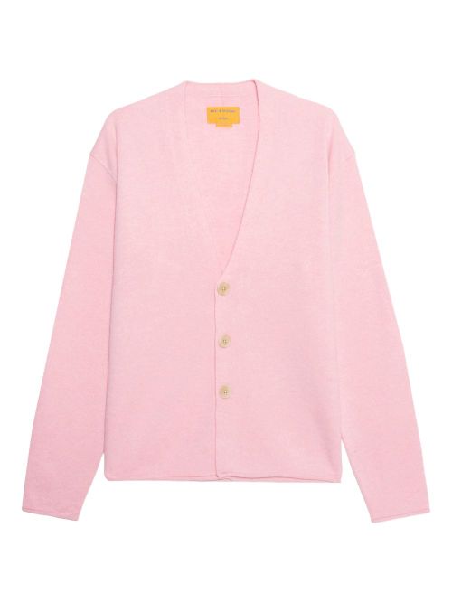 Women's Cashmere V-Neck Sweater with Button Front and Ribbed Hems