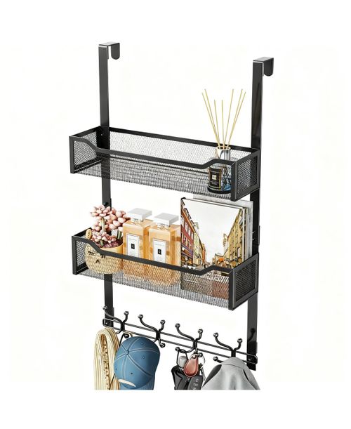 16 Hooks Over Door Organizer with Mesh Baskets for Space Saving Storage