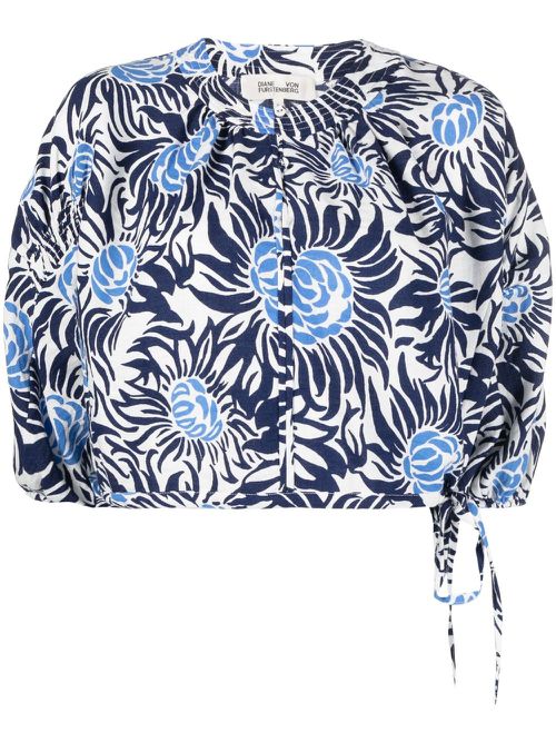 Floral-print cropped top - White