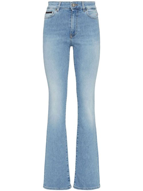Logo-appliquéd flared jeans - Blue