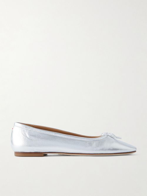 Delfina Bow-detailed Metallic Leather Ballet Flats - Silver